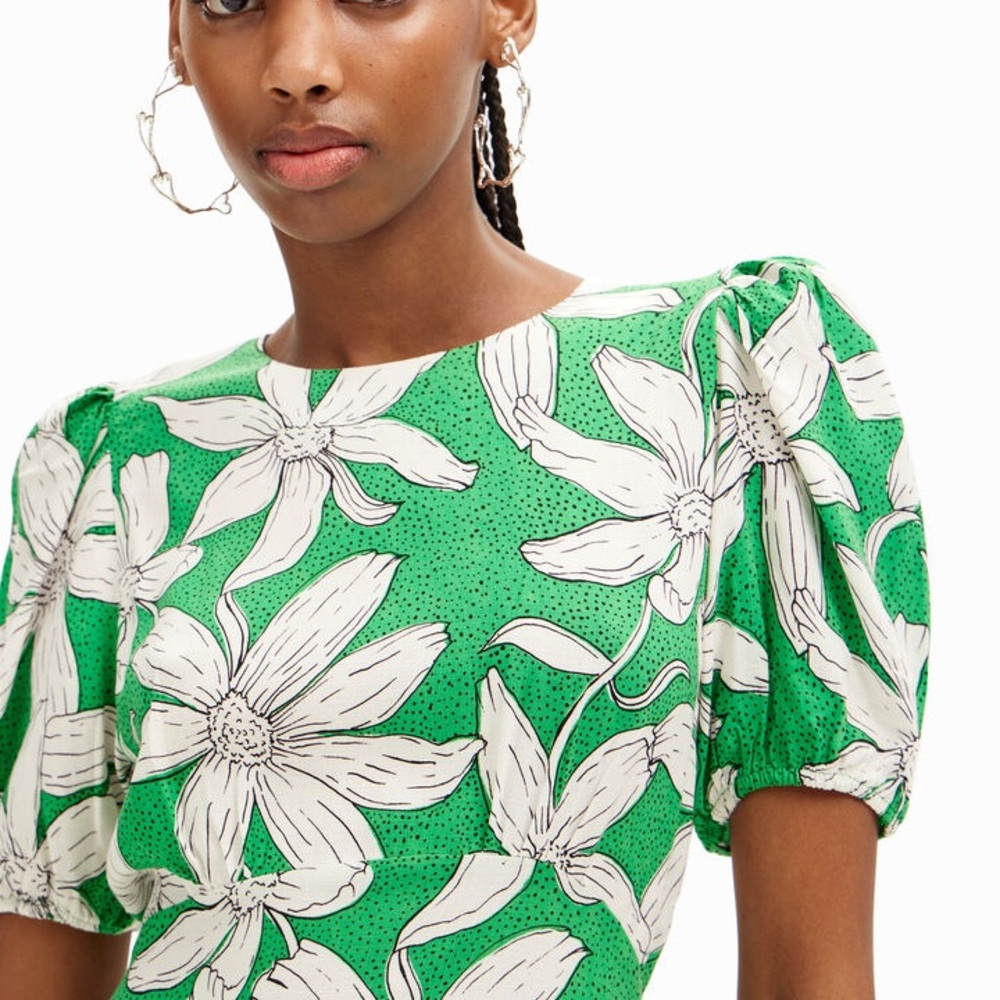 Desigual Green Floral EcoVero Mini Dress Size L - Picture 5 of 10
